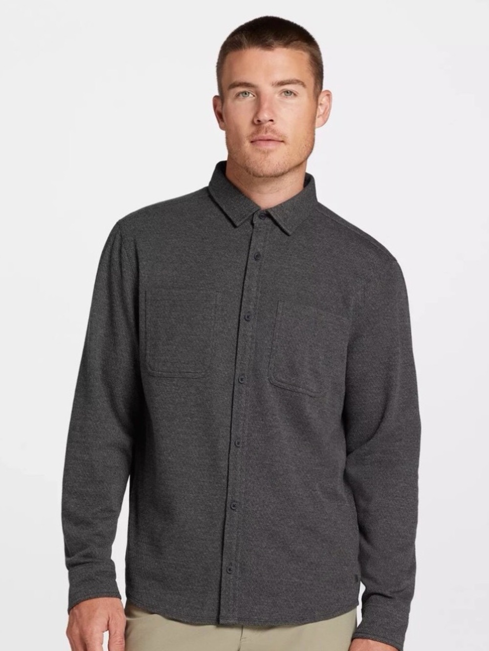 VRST Men's Long Sleeve Button Down Herringbone Shirt Sz-L  gray